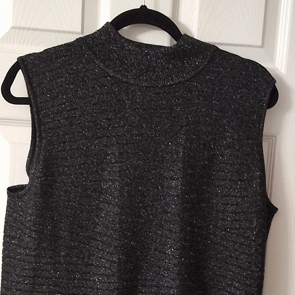 Black Metallic Mock Neck Vintage Sweater Office Wear Business Casual Meeting Top - Picture 4 of 16
